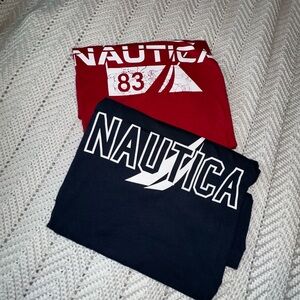 Bundle. 2 Nautica Shirts. Navy Blue  and Red Graphic T-Shirts xxl
